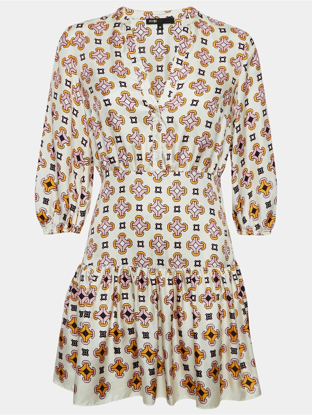 Source Unknown Cream Mini Dress with Pink and Yellow Geometric Print